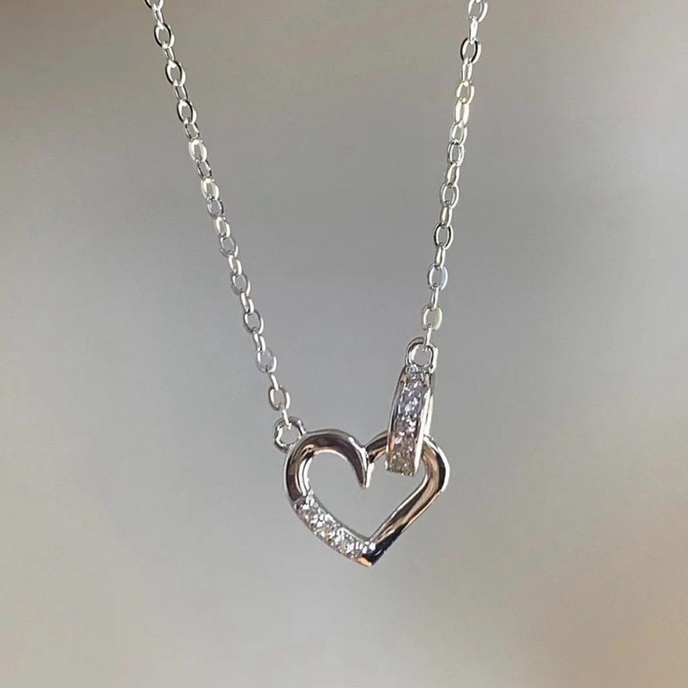 Sterling Silver Heart Charm Pendant Necklace, 17inch New